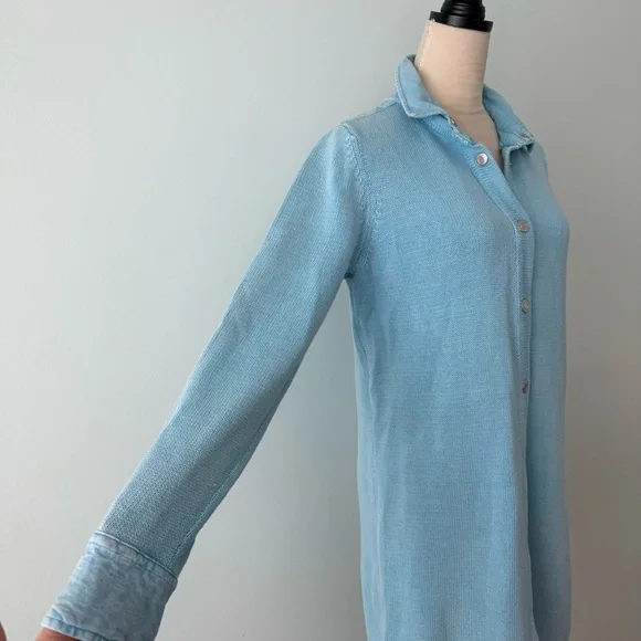 PBJ Blues Ramie Cotton Sweater Cardigan Dress M Light Blue Button Front - Picture 4 of 14